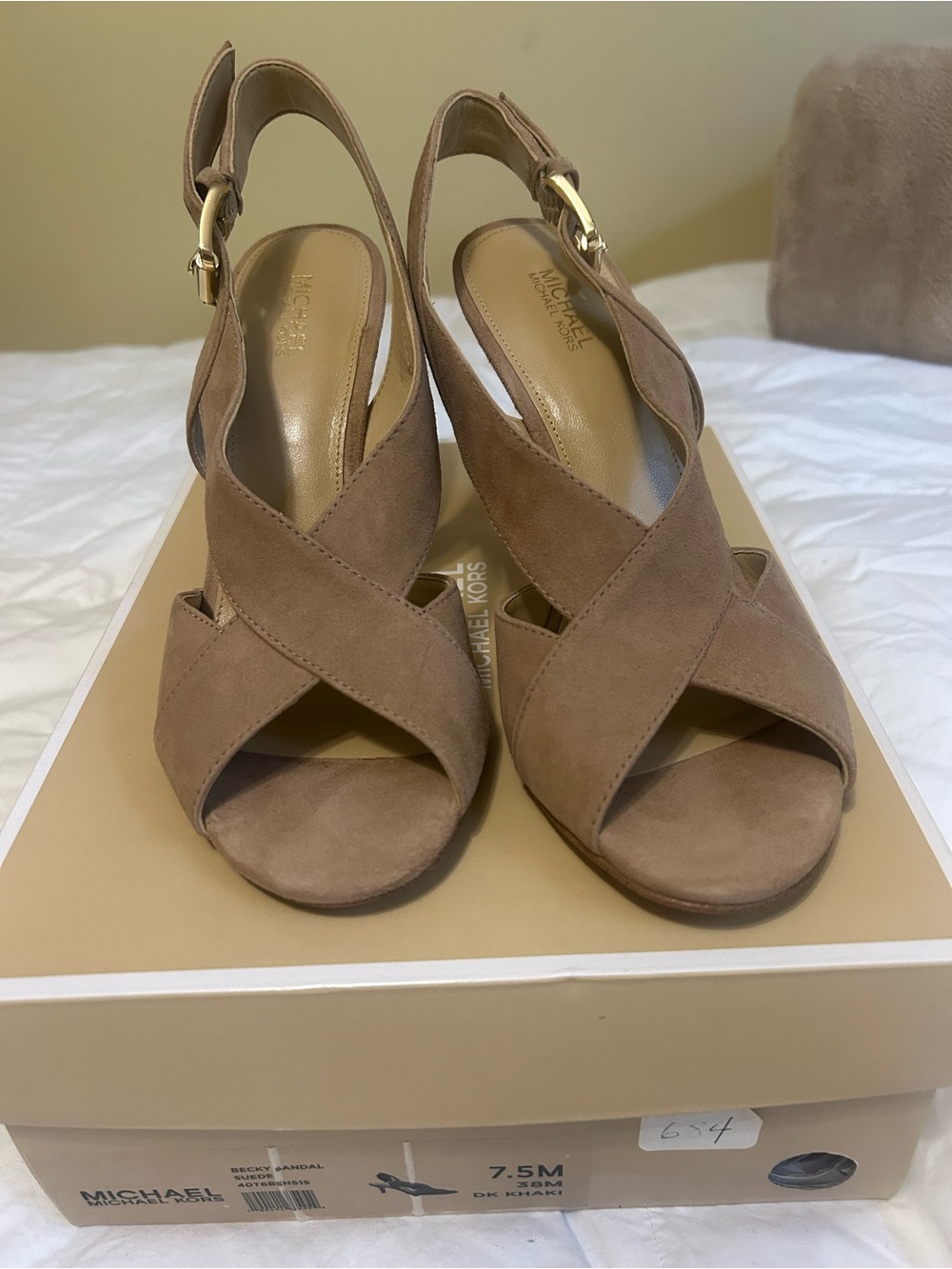 Michael Kors Dk Khaki Suede Crisscross Slingback Heels size 7.5, NWOT